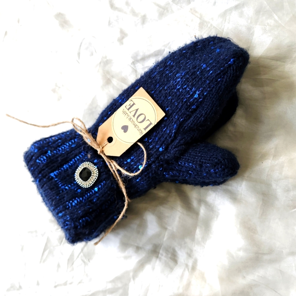 Handmade Women's Mittens Navy Blue